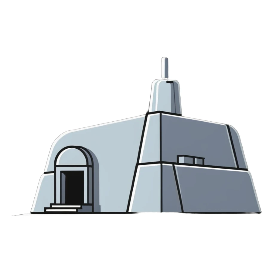 A cartoonish bunker with a whimsical design, featuring exaggerated shapes. sticker