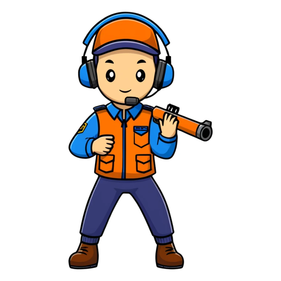 Team Fortress 2 Scout with blue uniform, headset, Boston accent, slim body, carrying scattergun, official character design sticker