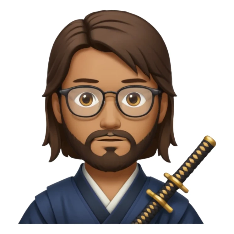 samurai, slim, long brown hair, beard , glasses sticker