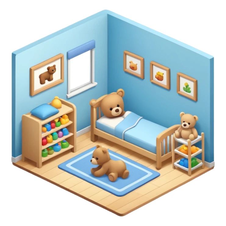 isometric baby room, Crib beside toy shelf and rug sticker