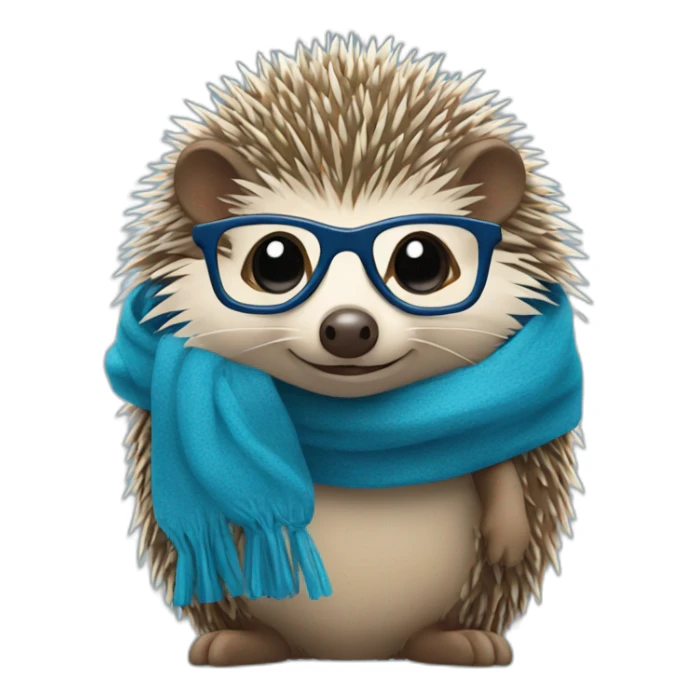 hedgehog with long blue scarf and glasses sticker