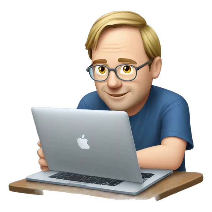 linus torvalds working on a macbook on vacation sticker