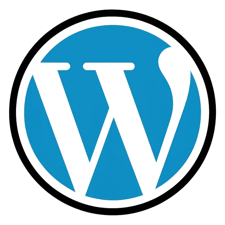 WordPress logo in official blue and white color scheme on white background sticker