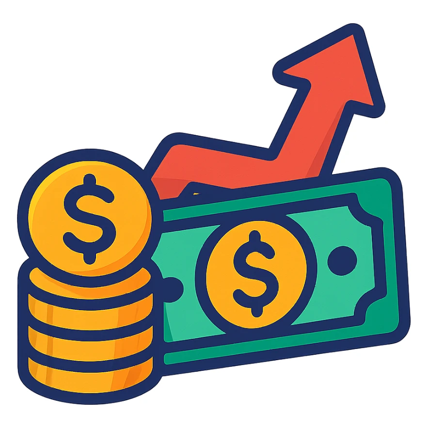 cartoon finance icon, vibrant colors, transparent background sticker
