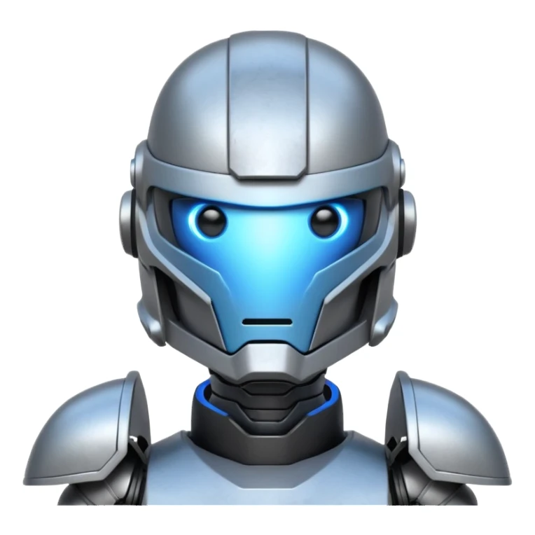 futuristic war robot portrait, head and shoulders only, glowing eyes, detailed helmet faceplate, armor collar, sci-fi metal textures, 3D cartoon, mobile game icon style, clean background, no text, no watermark
 sticker