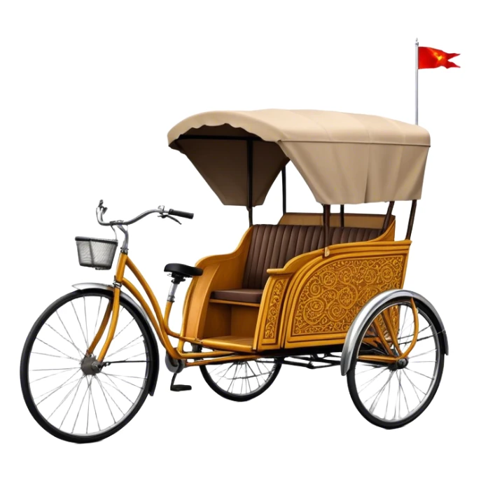 ​Cinematic Realistic Cyclo Rickshaw, depicted as a classic manually operated tricycle-style rickshaw with a simple, rustic design and intricate details, rendered with realistic textures and natural urban lighting that captures its cultural charm and timeless functionality, sticker
