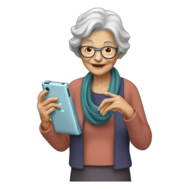 old woman holding an ipod sticker