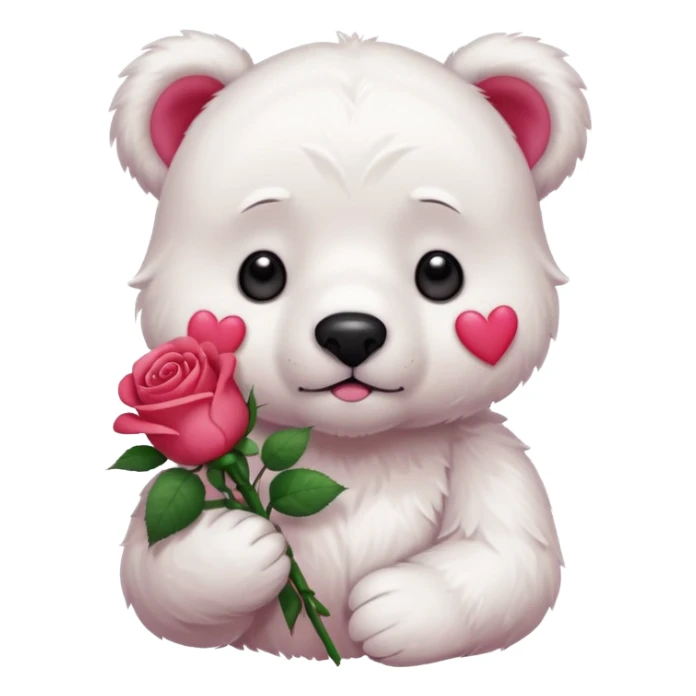 Cute white bear with sad puppy dog eyes holding roses  sticker