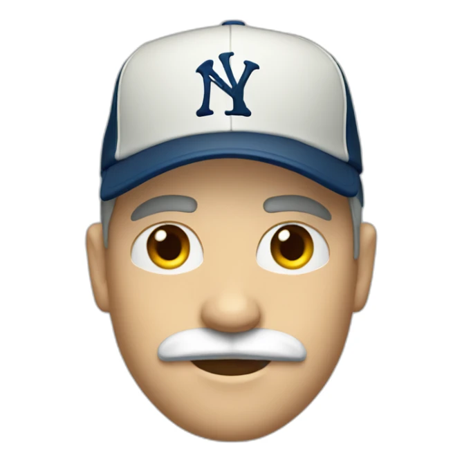 white man with sideburns and ny baseball cap and mustache sticker