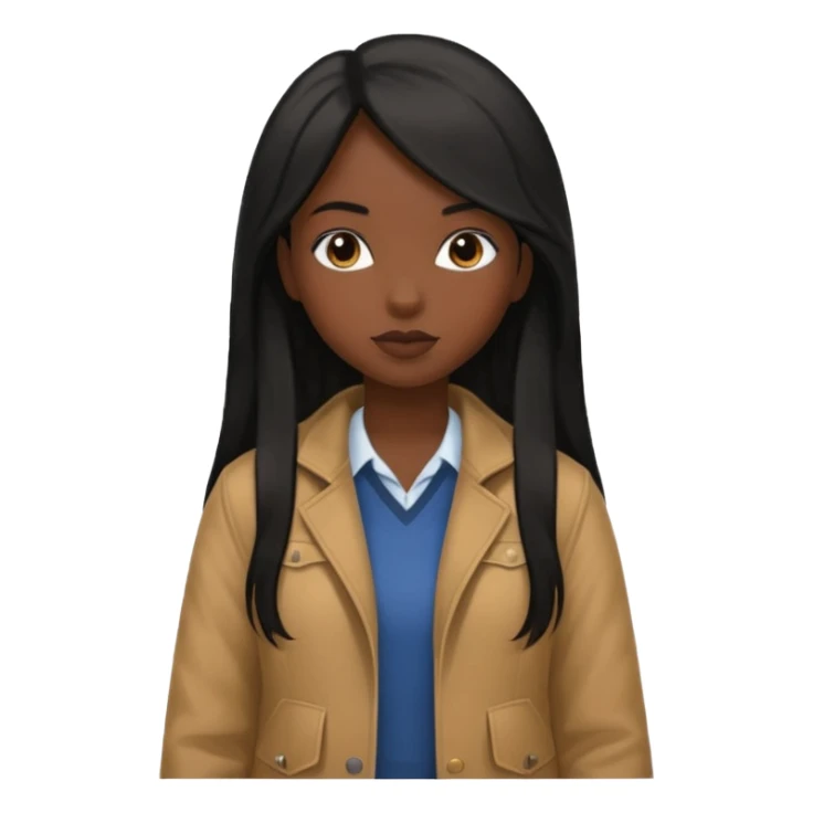 walk black long hair girl at university without backpack with brown jacket sticker