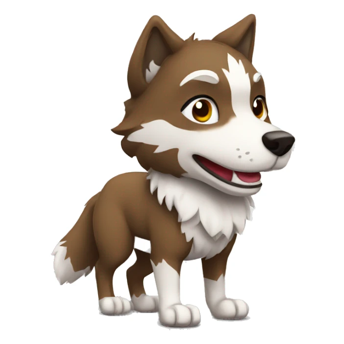 Brown and White Cartoon Chibi Wolf Full Body sticker