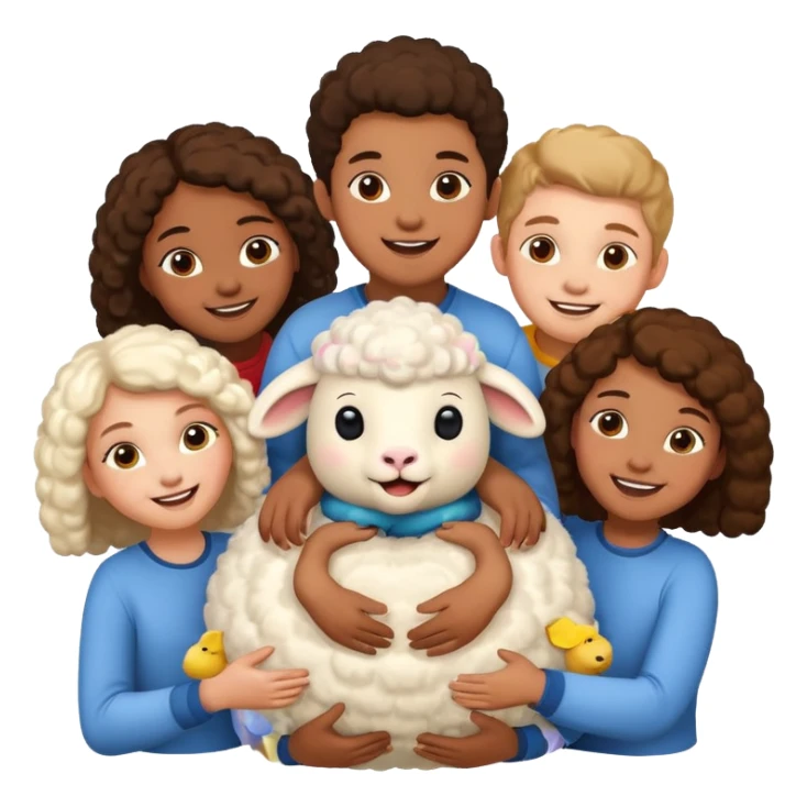 3 girls and 2 boys and a sheep sticker