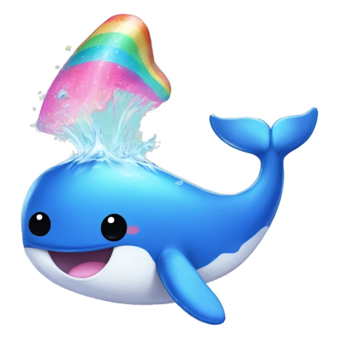 Kawaii baby whale splashing rainbow glitter water  sticker