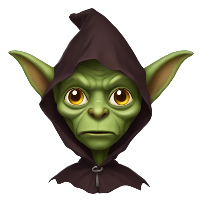 Goblin head, wearing a dark cape, hood,  front view,  sticker