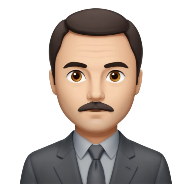John Saxon with dark brown hair and short mustache, dark grey suit sticker