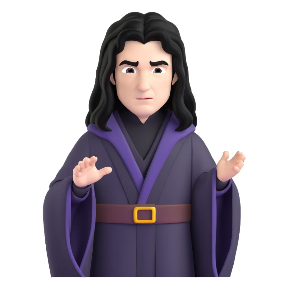 Professor Snape with long black hair, stern expression, wearing black wizard robes sticker