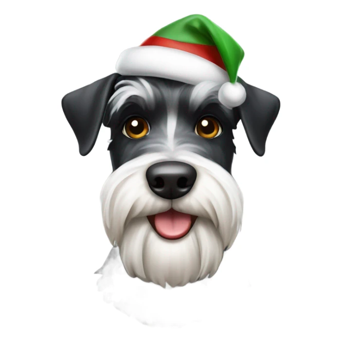Spotted black and white schnauzer with Christmas hat sticker