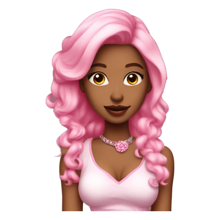 beautiful coquette girl, pink highlight hari, wearing cute outfit sticker