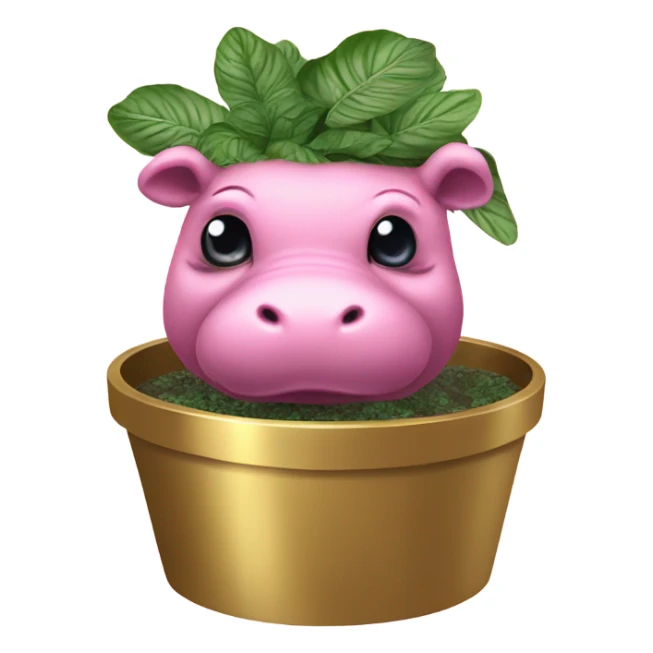 Hippo Hypoestes pink in round gold planter sticker