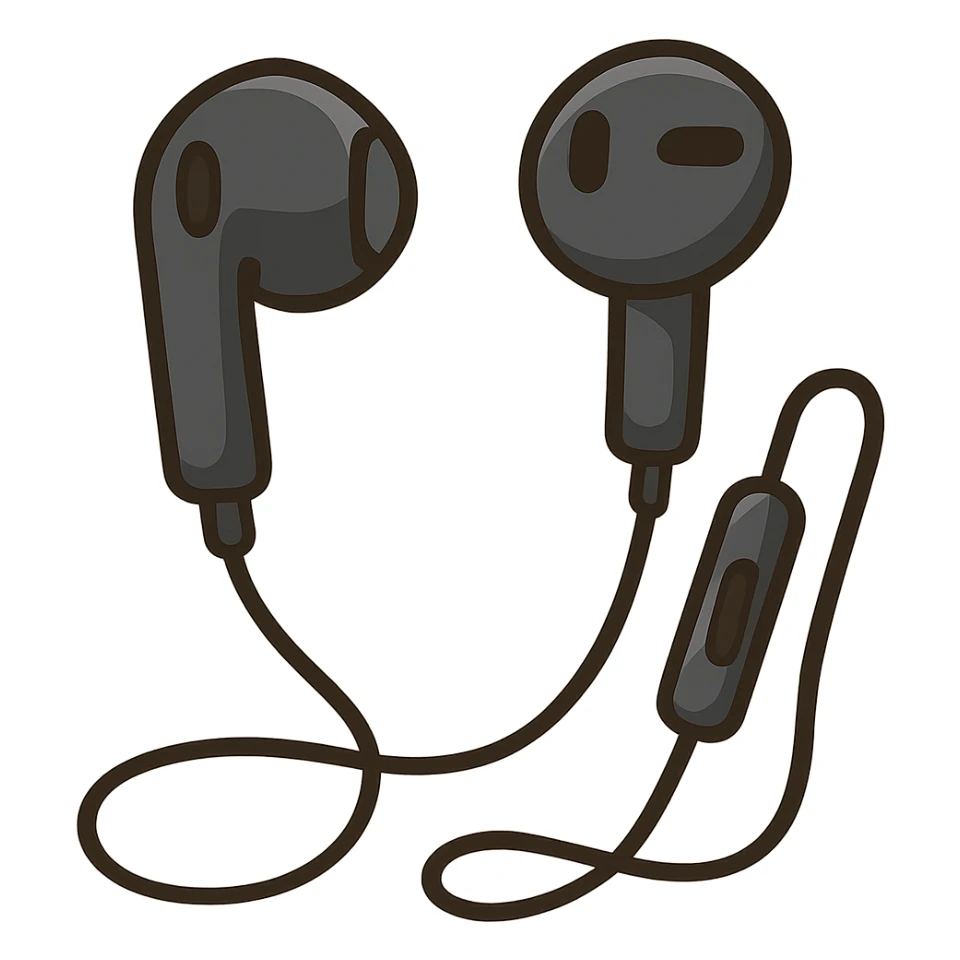 EarPods headphones in emoji style, different angles, black sticker