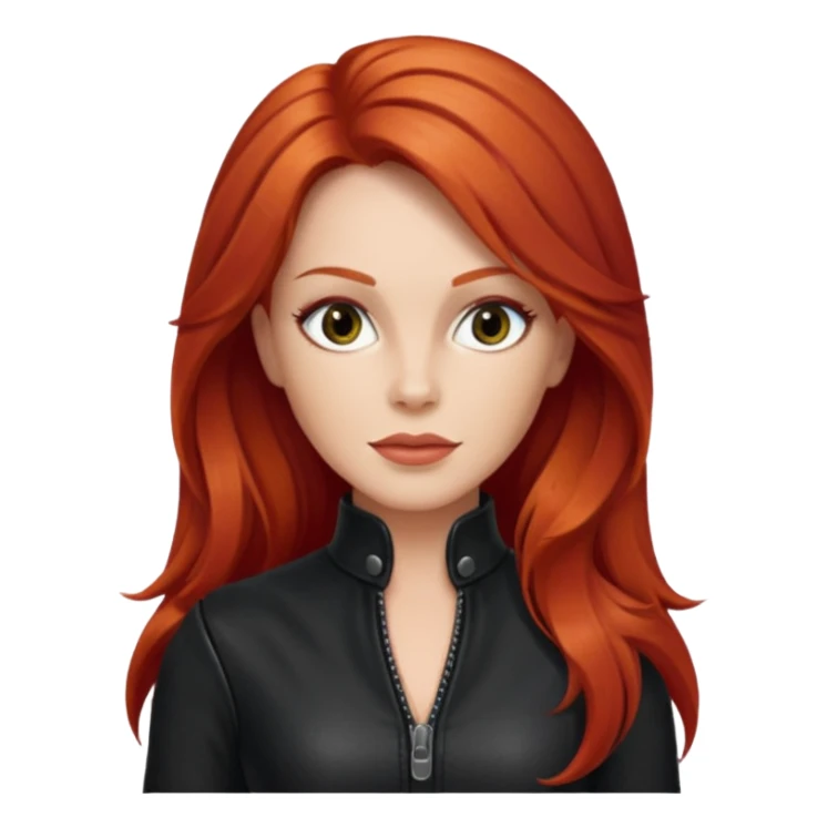 Lee Purcell with long red hair, black outfit sticker