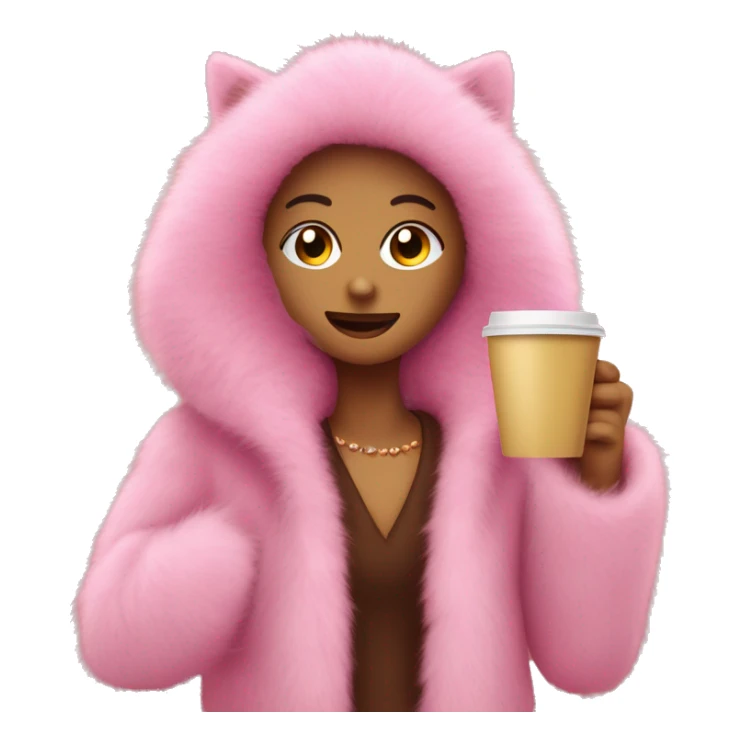 pink fur coat with a glass of coffee in hand sticker