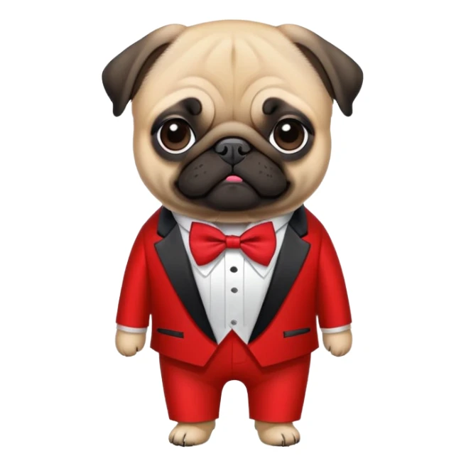 pug dog wearing a vermillion tuxedo sticker