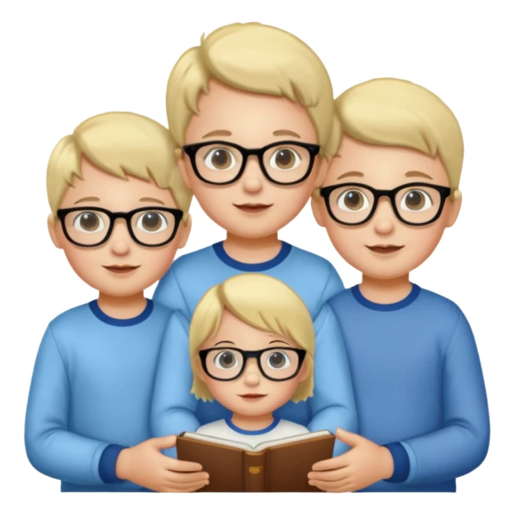 Triplets, one girl, two boys with glasses, age 3 sticker