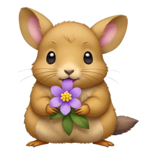 small round pika carrying little light purple flower in mouth sticker
