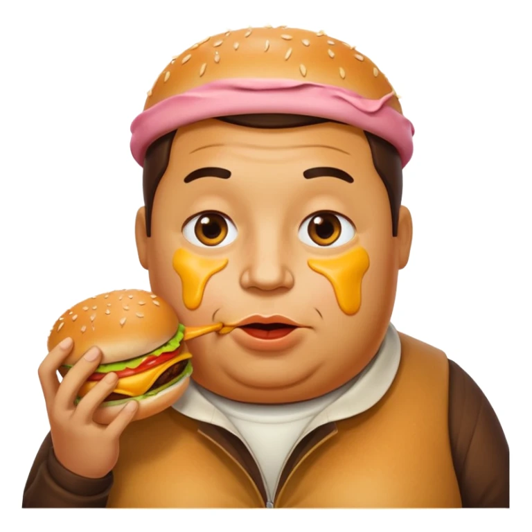 rotund person eating a burger sticker