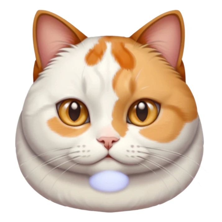 calico and white cat with small head, hazel eyes, and short but chubby body sticker