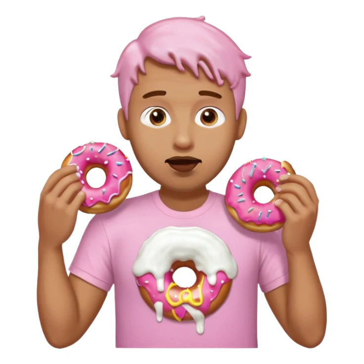 A man eating a pink donut spilling white icing down his face and clothes sticker