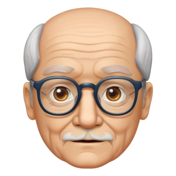 elderly man with square glasses and square face sticker