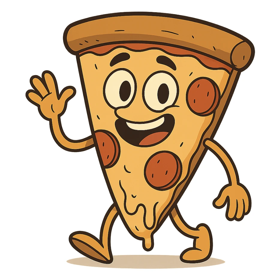 playful slice of pizza in flat toon style sticker