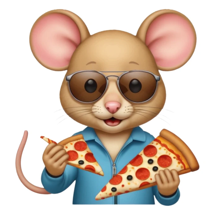 mouse wearing sunglasses eating a pizza sticker