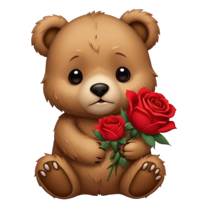 Cute bear with sad puppy dog crying eyes holding roses with this  sticker