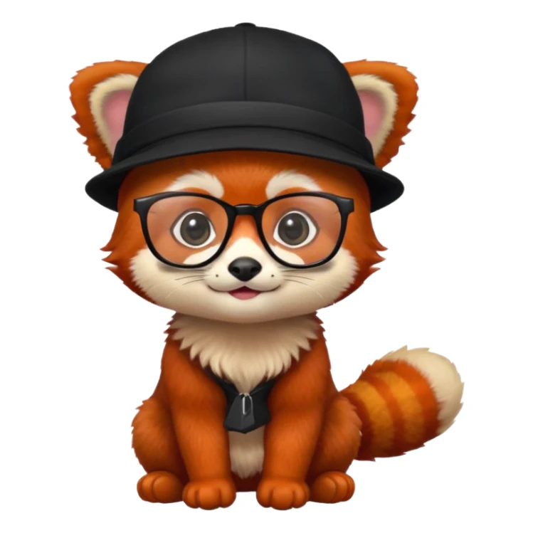 baby Red panda wearing black hat and glasses sticker
