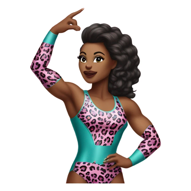 Tall blonde Caucasian muscular woma with teal eye shadow n wrestler wearing a pink leopard print leotard blowing a kiss sticker