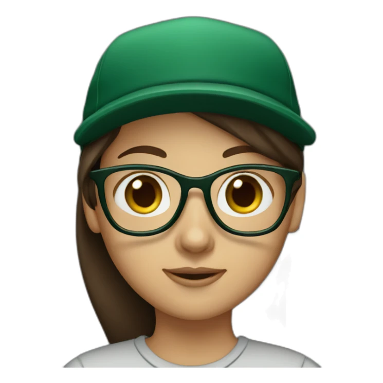 Brown haired girl with dark green cap and glasses sticker