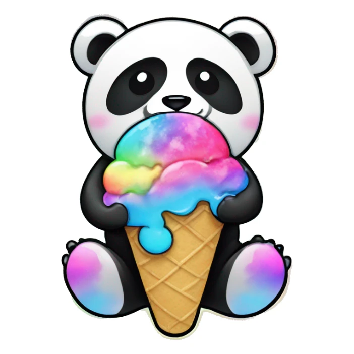 rainbow metal rhinestoned Panda eating tie dye kawaii ice cream sticker