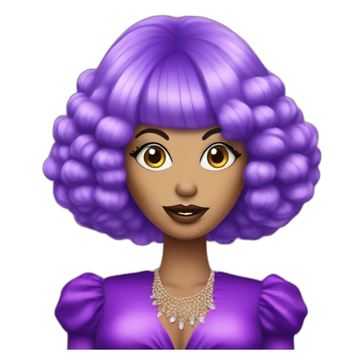 drag queen showing hand with large nails and big purple wig sticker