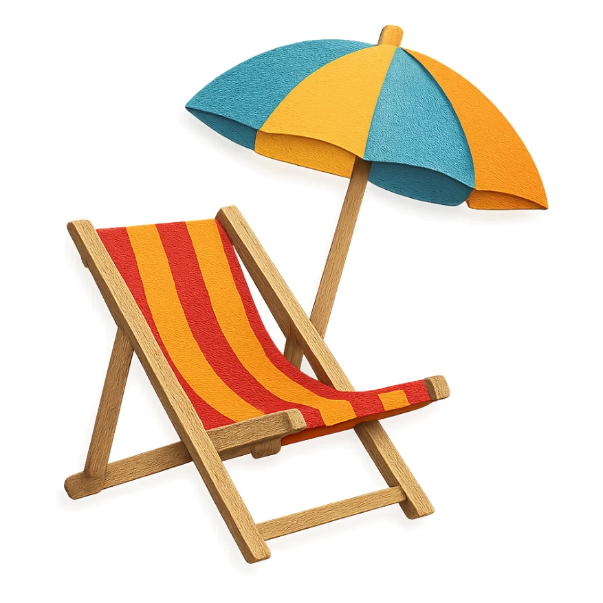 beach chair with layered paper effect in paper-craft style on a white background sticker