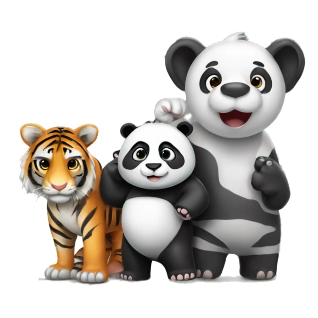 A panda an elephant and a tiger taking a picture sticker