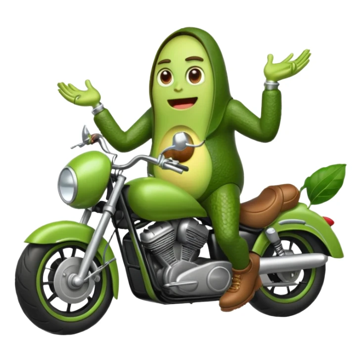 Aguacate con piernas manos y una moto sticker