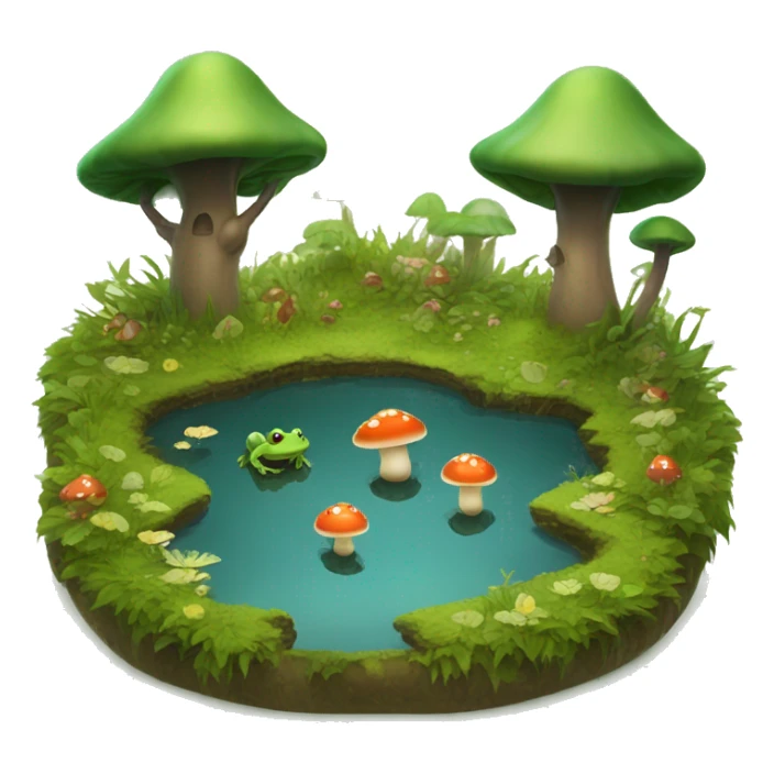 airy tale forest with mushrooms and a pond with frogs  sticker