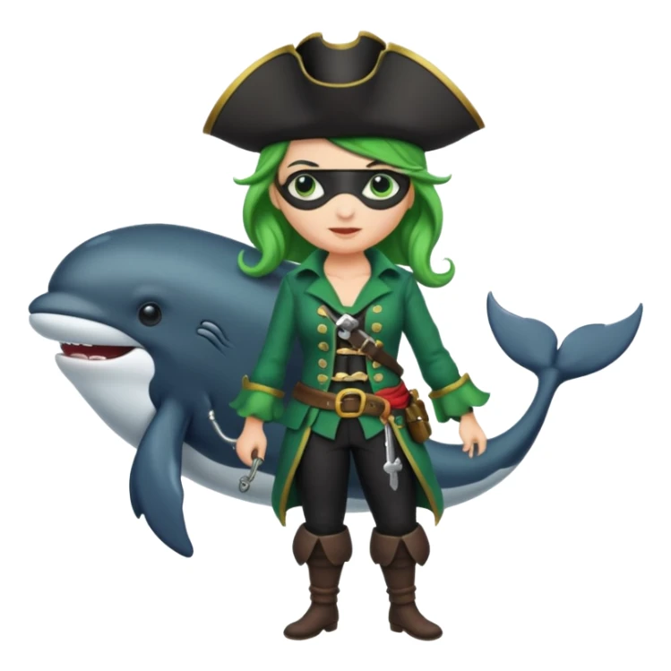 Pirate female whale, with green costume, full body sticker
