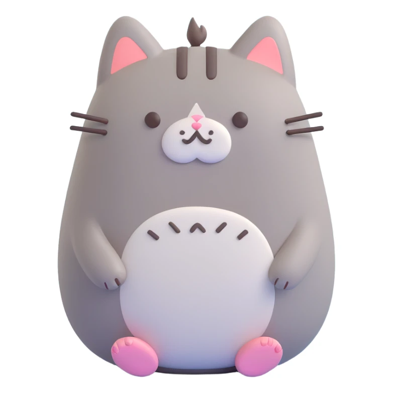 pusheen cat sitting with droopy ears and sad eyes, 3D style, subtle blue tones sticker