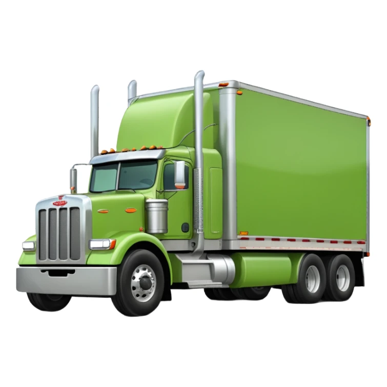 light green Peterbilt truck hauling a trailer, side view sticker