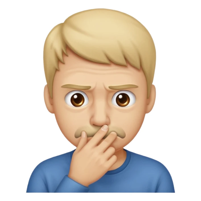 someone thats holding their nose because of a smell sticker