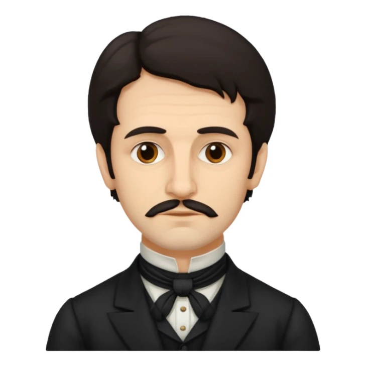 Gustavo Adolfo Bécquer, Spanish poet, dark hair, sideburns, melancholic expression, classic emoji style sticker